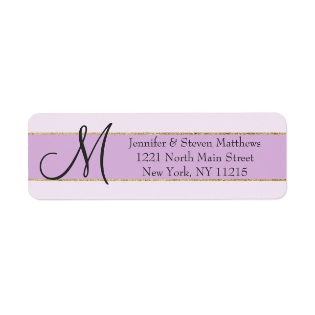 Gold Stripe Purple Monogram Initials and Name Label (Front)