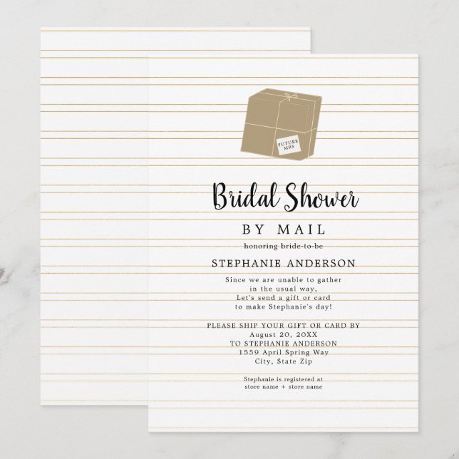 Gold Stripe + shipping box Bridal Shower by mail Invitation (Front/Back)