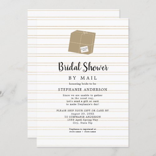 Gold Stripe  shipping box Bridal Shower by mail Invitation