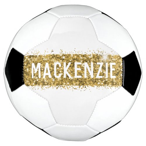 Gold Stripe Sparkly Monogram Name Personalized Soccer Ball