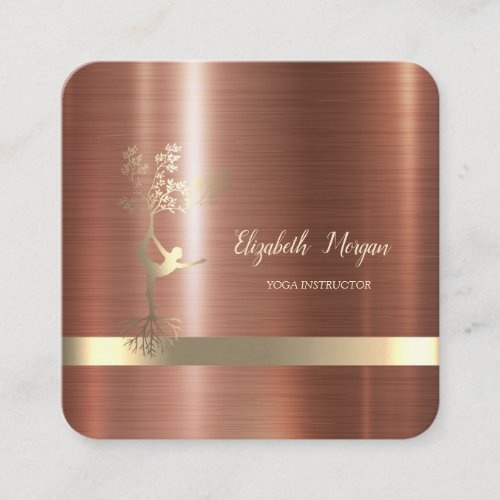 Gold StripeTree Women Silhouette Brown Metallic Square Business Card