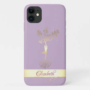 Gold Stripe Tree Women Silhouette, iPhone 11 Case