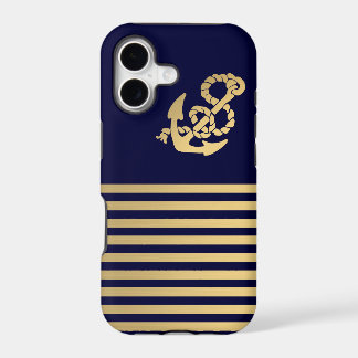 Gold stripe with gold anchor iPhone 17 case