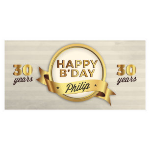 Gold Striped Birthday Banner Party Decor-Any Age