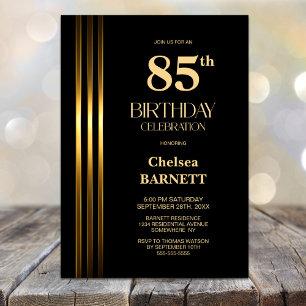 Gold Striped Black 85th Birthday Party Invitation