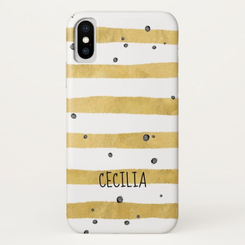 Gold Striped  Black Dots Monogram iPhone X Case