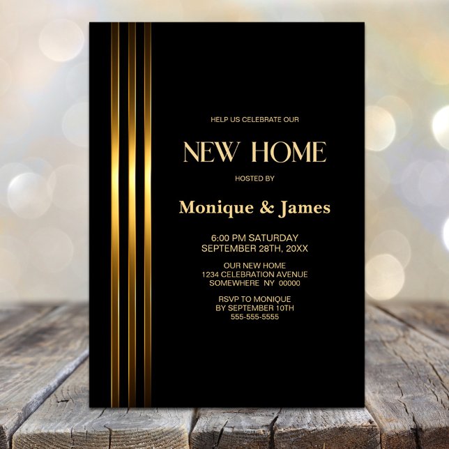 Gold Striped Black Housewarming Party Invitation (Creator Uploaded)