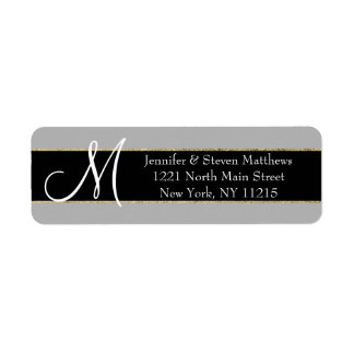 Gold Striped Black Monogram Initials Name Labels