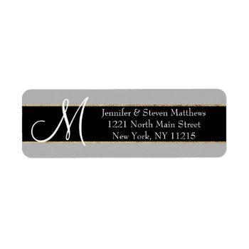 Gold Striped Black Monogram Initials Name Labels by SimpleMonograms at Zazzle
