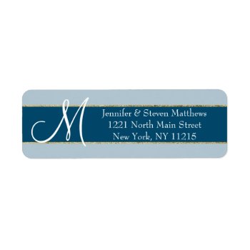 Gold Striped Blue Monogram Initials Name Labels by SimpleMonograms at Zazzle