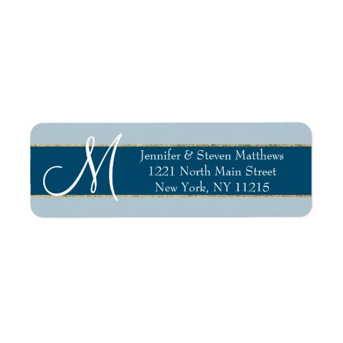 Gold Striped Blue Monogram Initials Name Labels