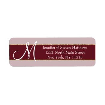 Gold Striped Burgundy Red Monogram Initials Name Label by SimpleMonograms at Zazzle