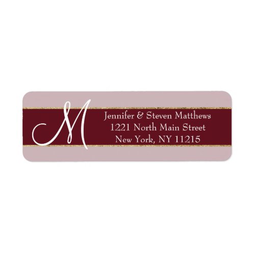 Gold Striped Burgundy Red Monogram Initials Name Label