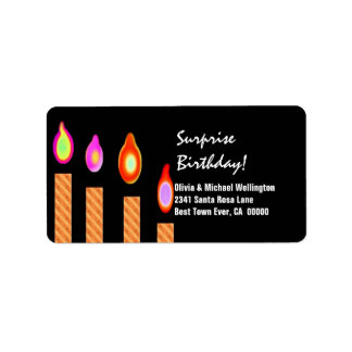 Gold Striped Candles Surprise Birthday Label