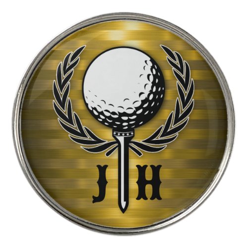Gold Striped Custom Golf Monogram Design Golf Ball Marker