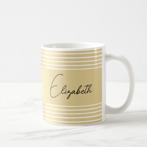 Gold Striped Custom Script Name Template Coffee Mug