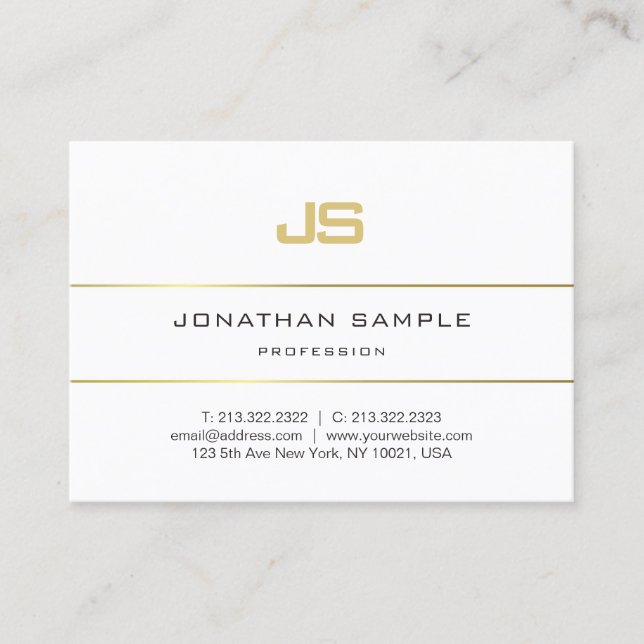 Gold Striped Elegant Monogram Design Trendy Plain Business Card (Front)