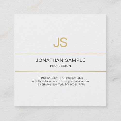 Gold Striped Elegant Monogrammed Design Trendy Square Business Card