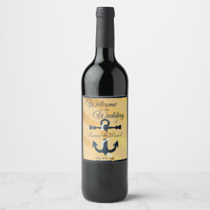 Gold striped foil anchor wedding wine label