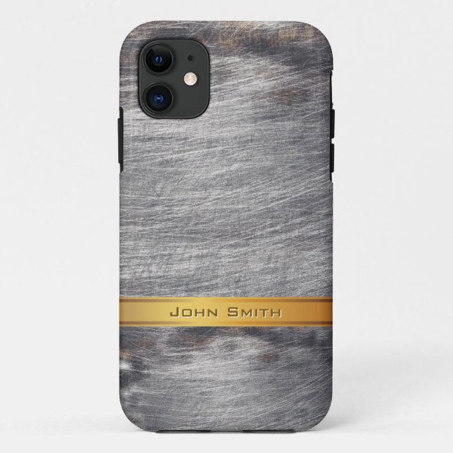 Gold Striped Grunge Steel Metal Custom Name Case-Mate iPhone Case (Back)