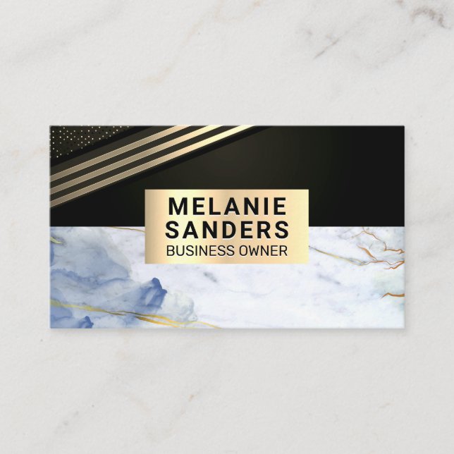 Gold Striped | Marble Background Business Card (Front)