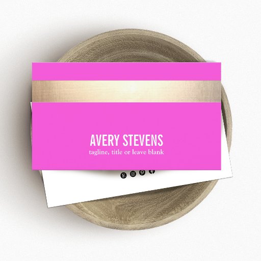 Customizable Bold Gold (no shine) Striped Modern Hot Pink Double-Sided Standard Business Cards (Pack Of 100)