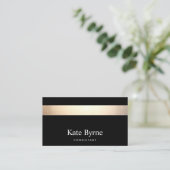 Gold Striped Modern Stylish Black Business Card (Standing Front)