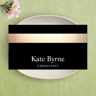 Gold Striped Modern Stylish Black Business Card