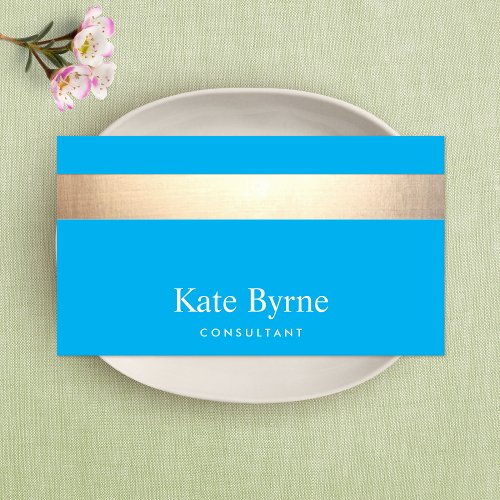 Gold Striped Modern Stylish Blue Business Card