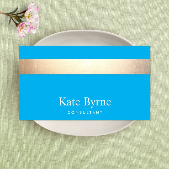 Gold Striped Modern Stylish Blue Business Card (Creator Uploaded)