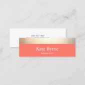 Gold Striped Modern Stylish Coral Mini Business Card (Front/Back)