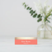 Gold Striped Modern Stylish Coral Mini Business Card (Standing Front)