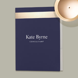 Gold Striped Modern Stylish Navy Blue Professional Pocket Folder