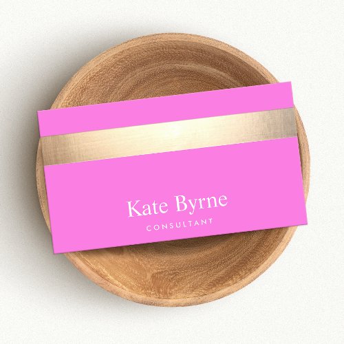Gold Striped Modern Stylish Pink Business Card