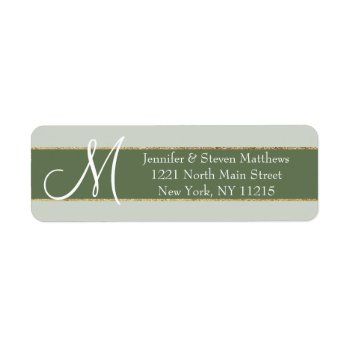 Gold Striped Olive  Monogram Initials Name Labels by SimpleMonograms at Zazzle