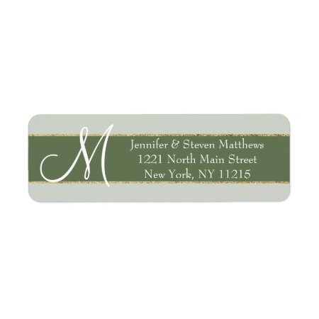Gold Striped Olive  Monogram Initials Name Labels