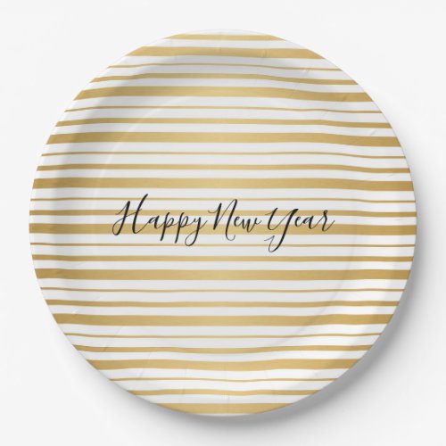 Gold Striped Pattern New Years Paper Plates