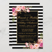 Gold Striped Pink Bridal Shower Brunch Invite (Front/Back)
