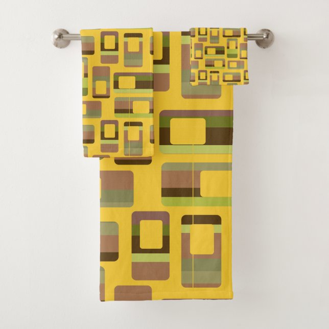 Gold Striped Rectangles  Bath Towel Set (Insitu)