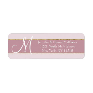 Gold Striped Rose Pink Monogram Initials Name Label