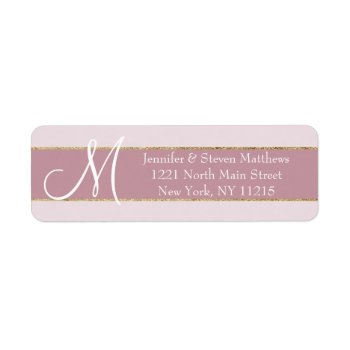 Gold Striped Rose Pink Monogram Initials Name Label by SimpleMonograms at Zazzle