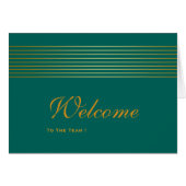 Gold Striped Sleek Green Welcome Card (Front Horizontal)