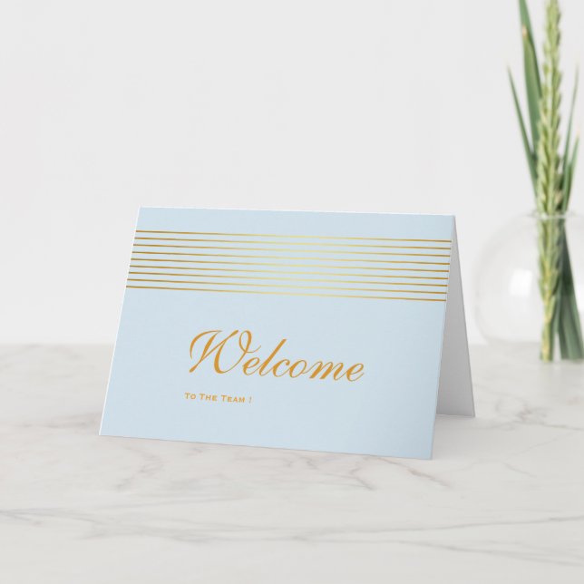 Gold Striped Sleek White Welcome Card (Front)