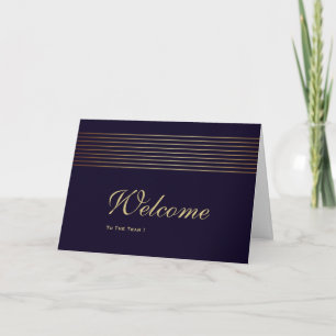 Gold Striped Sleek White Welcome Card