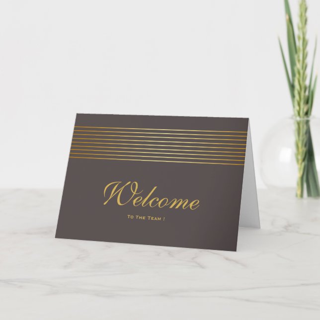 Gold Striped Sleek White Welcome Card (Front)