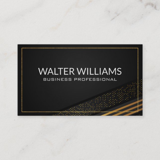 Gold Striped | Speckled Golden Black Pattern Business Card (Front)
