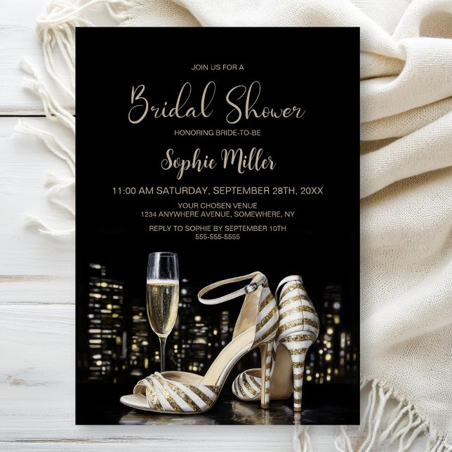 Gold Striped Stiletto Shoes Bridal Shower Invitation (Creator Uploaded)