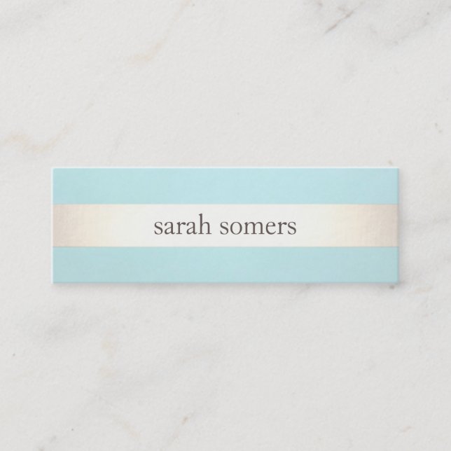Gold Striped Turquoise Blue Beauty Salon and Spa Mini Business Card (Front)