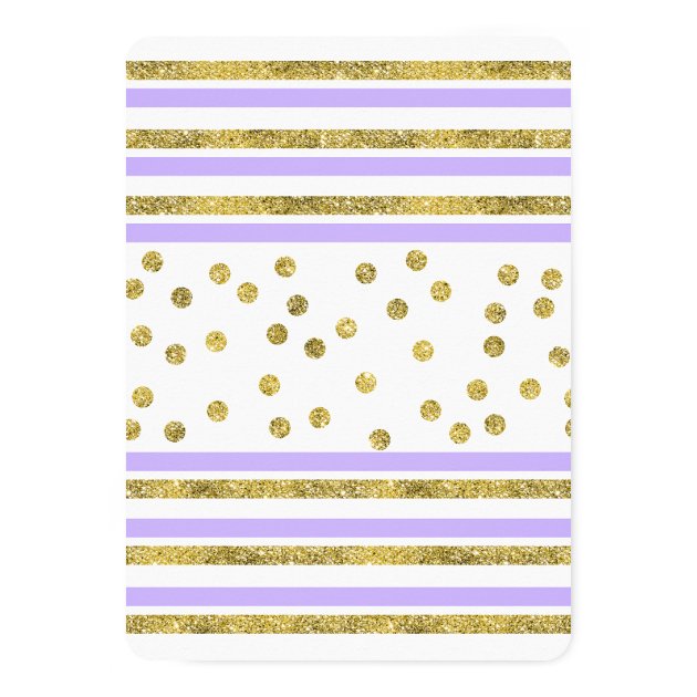 Gold Stripes And Purple Flowers Engagement Party Invitation