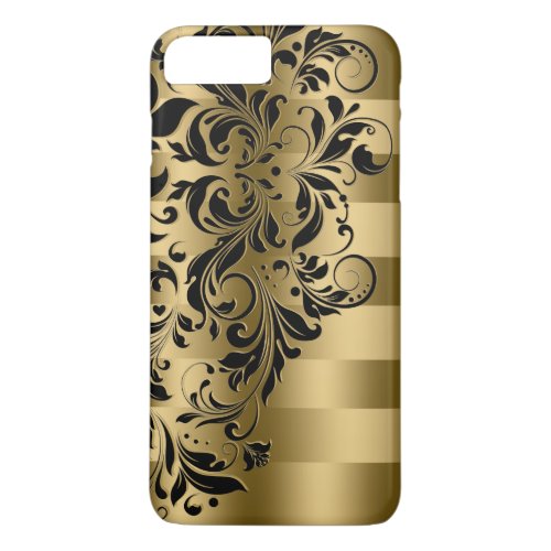 Gold Stripes  Black Floral Lace iPhone 8 Plus7 Plus Case